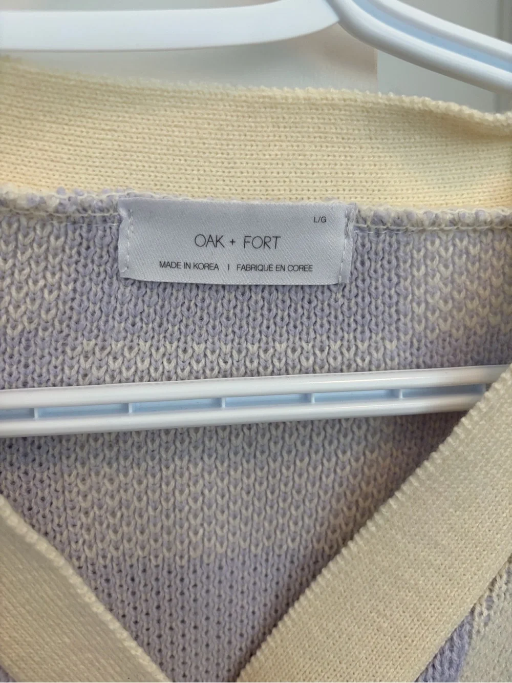 Oak & Fort Checkered Cardigan Sweater in Lavender and Cream - Picture 3 of 5